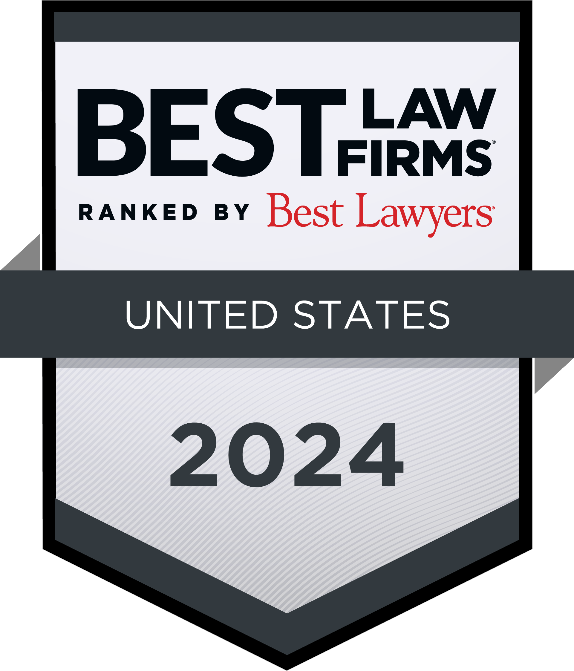 A Shield reads "Best Law Firms-- Presented by Best Lawyers TM, United States 2024" 
